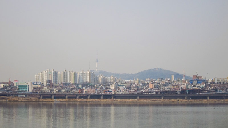 View of Seoul and the N Seoul Tower from Banpo Hangang Park