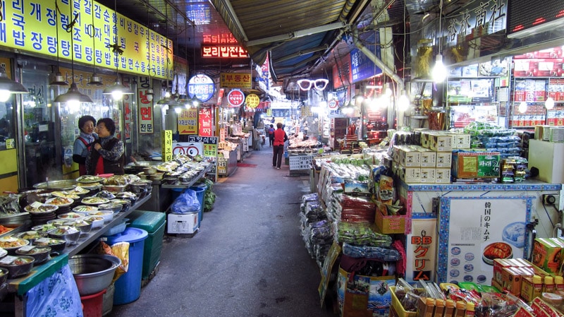 Packaged food and other food products at Namdaemun Market in Seoul