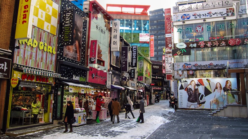 Myeong-dong in the winter in Seoul