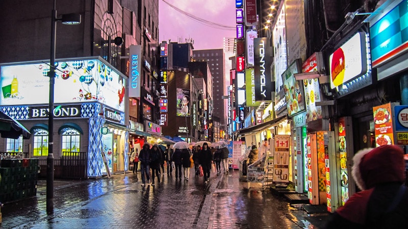 Myeong-dong on a rainy day