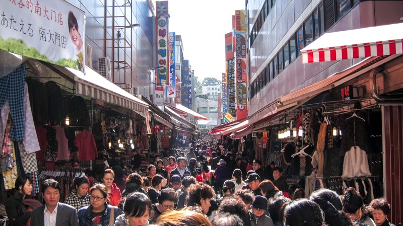 Namdaemun Market in Seoul packed with shoppers all hours of the day