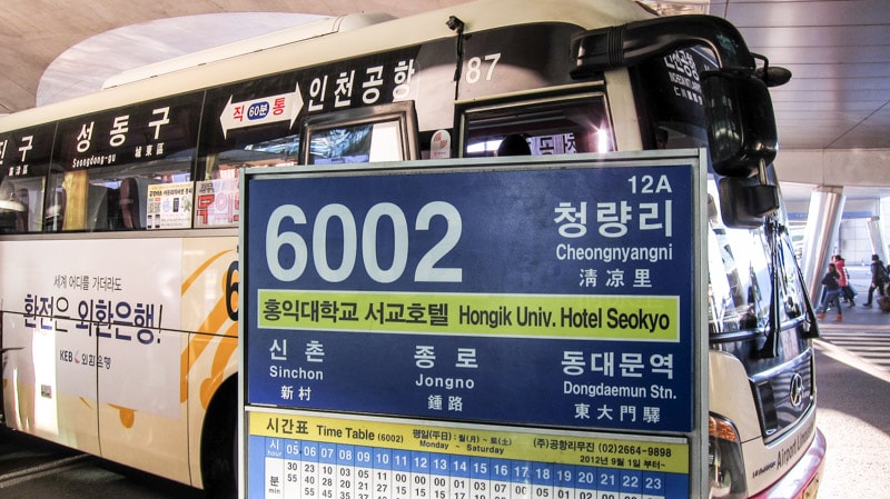 Seoul Airport Limousine Bus stop with destination information