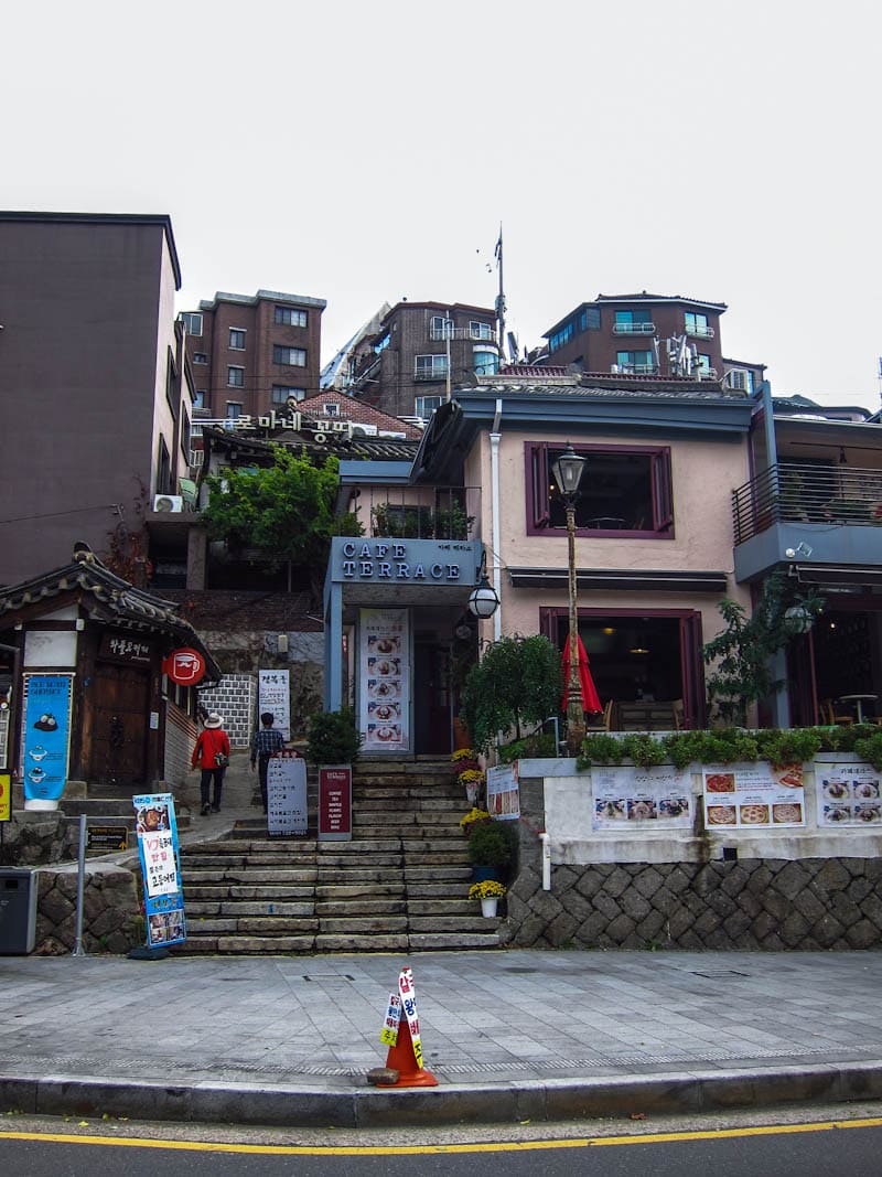 Alleyway leading uphill to the Bukchon Hanok Village