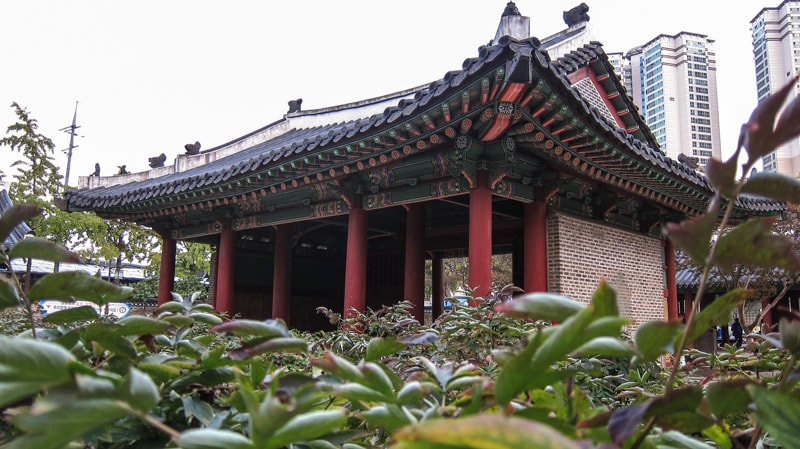 Brick walls and unique architecture of Seoul Dongmyo (Donggwanwangmyo) Shrine in Seoul, South Korea
