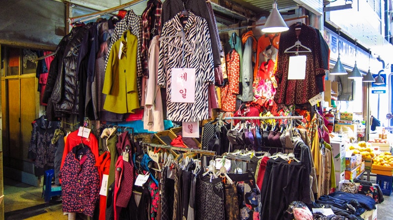 Clothing stall at Tongin Market in Seoul