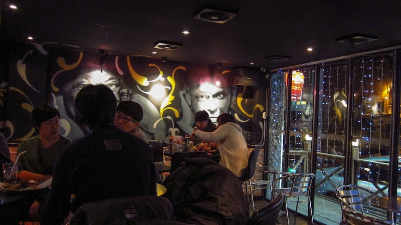 Dim interior of Jacoby's Burger in Seoul