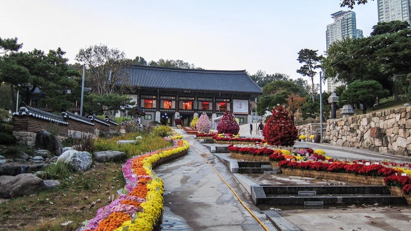 Entering Bongeunsa Temple in Seoul from the front