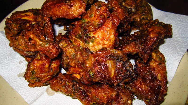 Fried chicken with peppers on the inside at Hanchu in Seoul