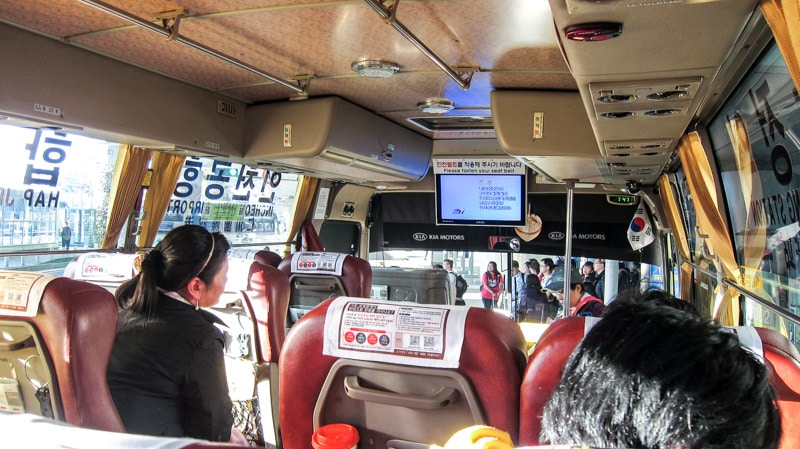 Onboard one of the Airport Limousine Buses on the way to Seoul