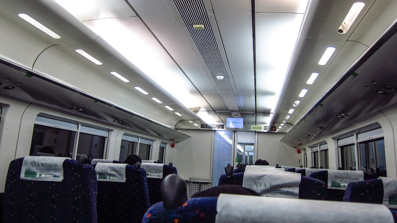 Inside the Nooriro train standard class cabin between Seoul Station to Suwon