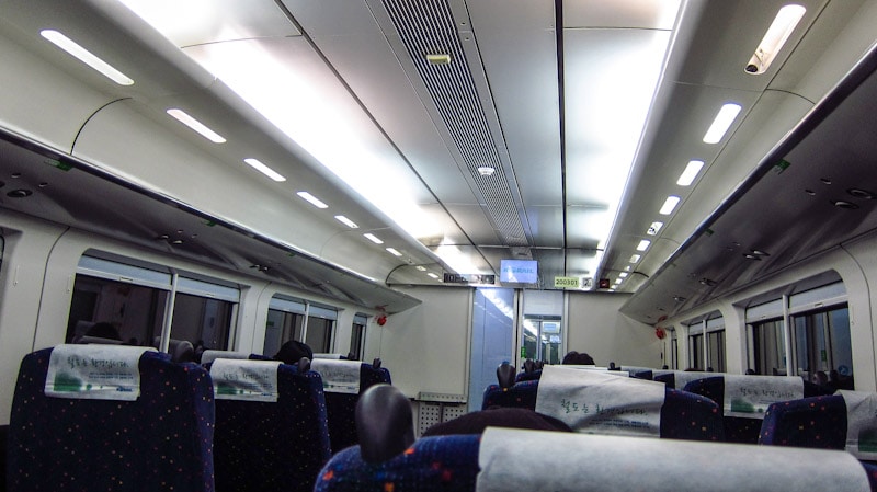 Inside the Nooriro train standard class cabin from Seoul Station to Suwon