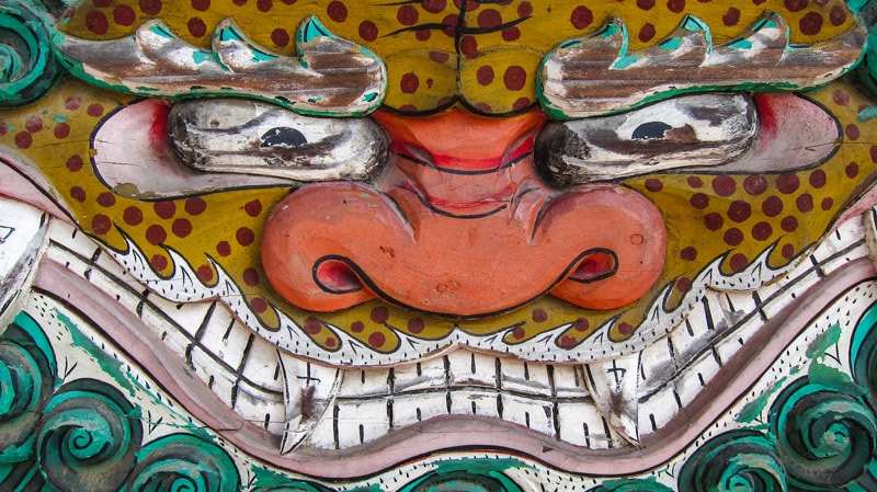 Menacing painted figure at Bongwonsa Temple in Seoul