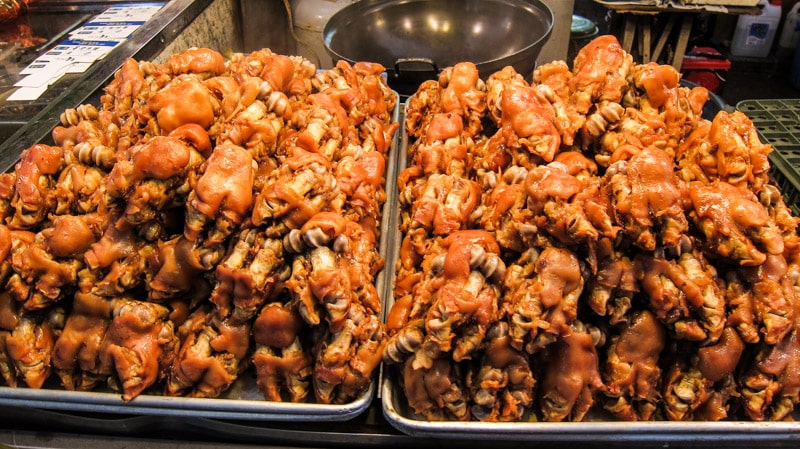 Pigs' feet  ,or jokbal, being sold at a market in Seoul