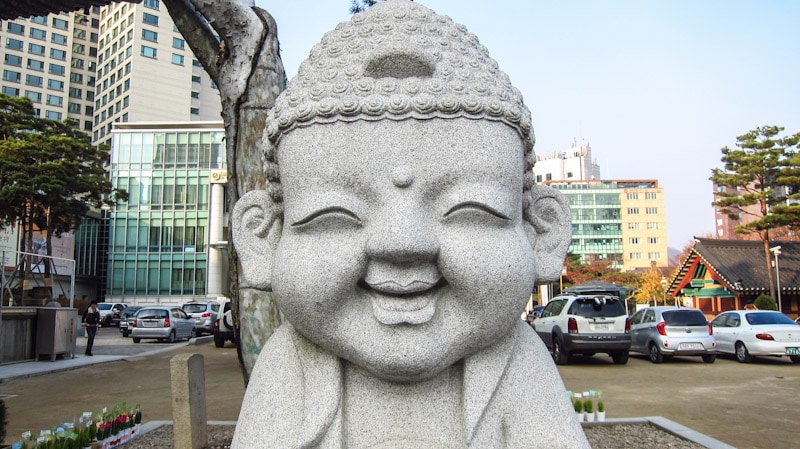 This statue can only make you smile at Jogyesa Temple