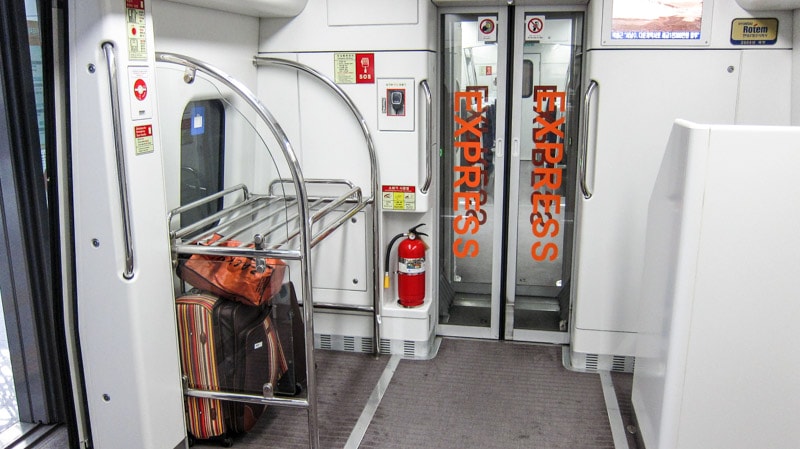 Storage space on the AREX Airport Express Line train for larger luggage