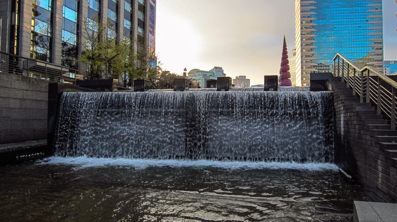 Two tired waterfall on Cheonggyecheon Stream near Cheonggye Plaza