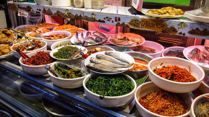 Various food for sale at Tongin Market in Seoul
