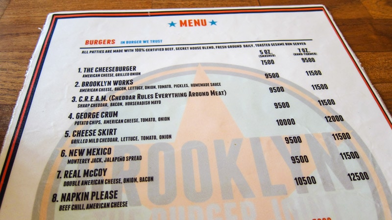 Brooklyn The Burger Joint menu in Seoul