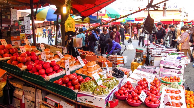 Fresh fruit and vegetables for sale at Cheongnyangni Fruit and Vegetable Market