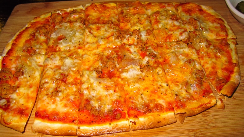 Handmade personal cheese pizza with meat at Brew 3.14 in Seoul