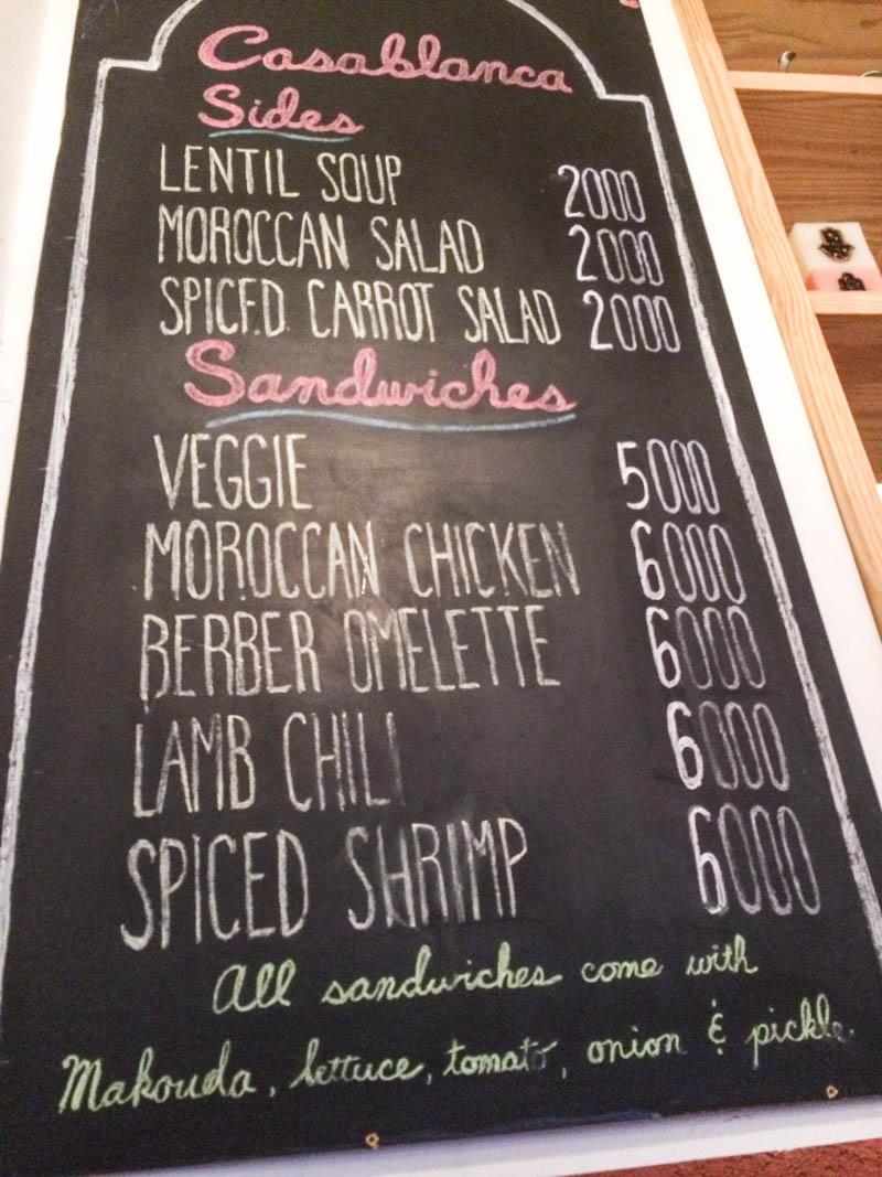 Casablanca sandwicherie menu