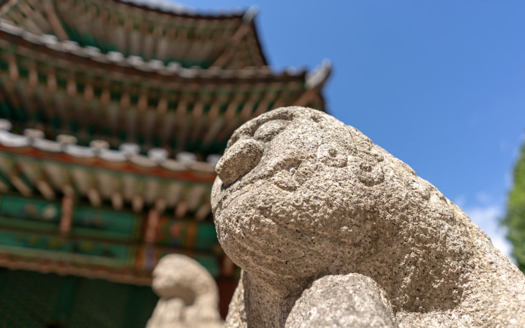 Stone statues guarding  the altar, Hwangudan Altar (Wongudan Altar), Seoul, Korea