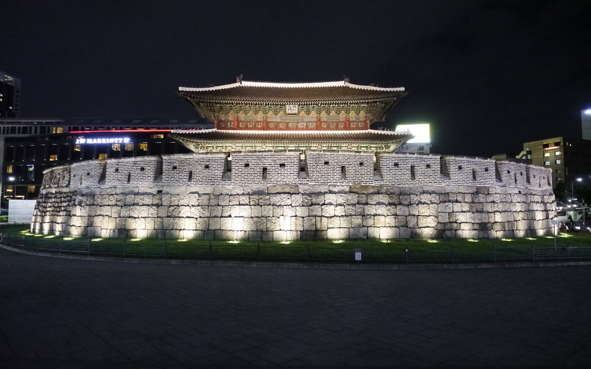 The gate lit up at night