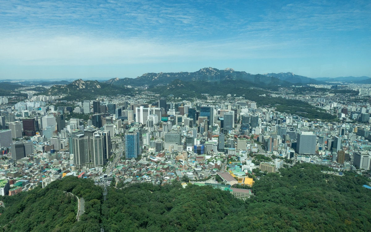 View of downtown from the observation deck of N Seoul Tower, Seoul, Korea