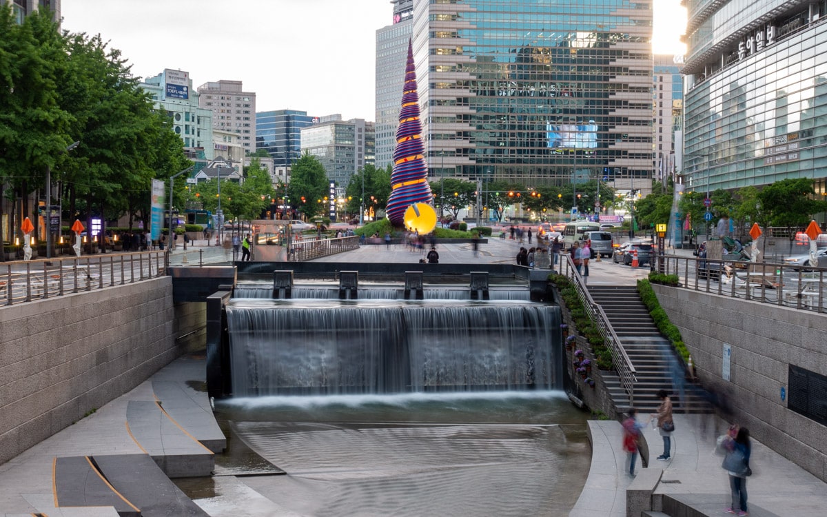 Cheonggye Plaza with the Spring Sculpture in the background, Seoul, Korea