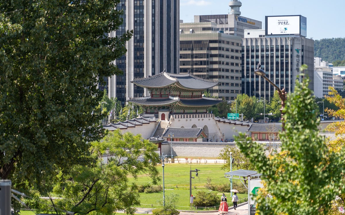 Gwanghwamun Gate view from the top of the temple, Beomnyeonsa Temple, Seoul, Korea