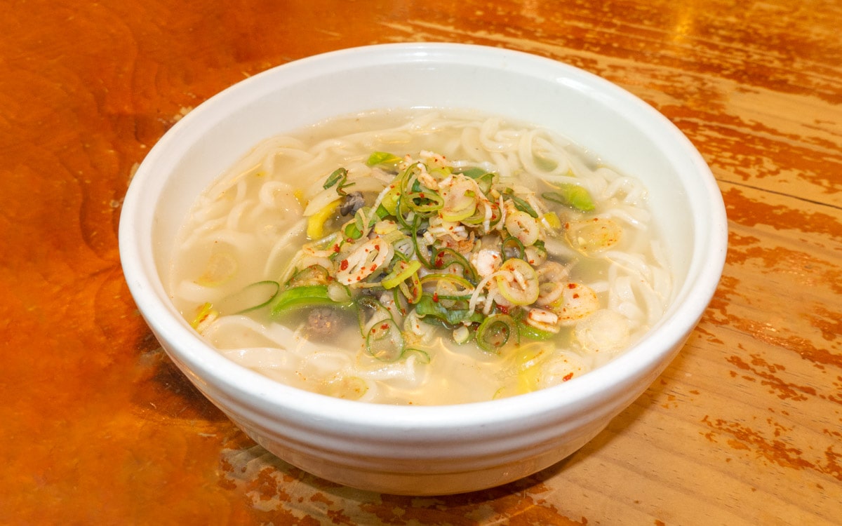 Kalguksu, a soup made with handmade knife-cut wheat flour noodles, Seoul, Korea