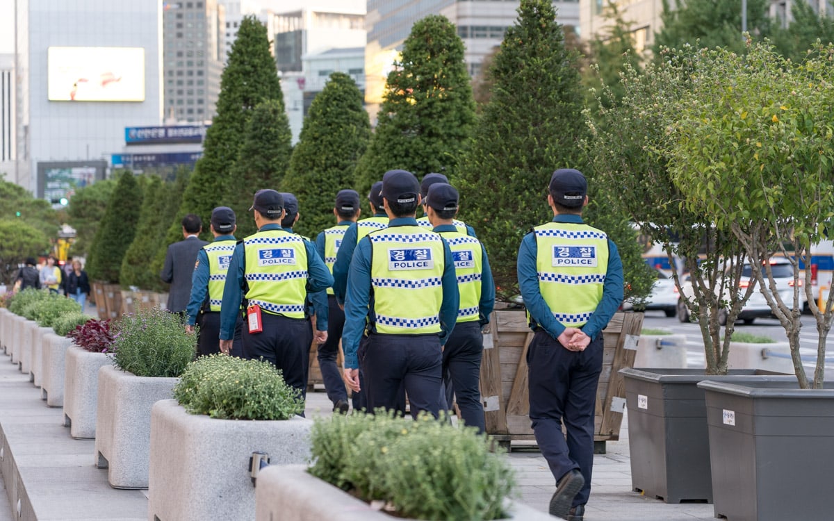 Police patrolling the streets of Seoul, Korea