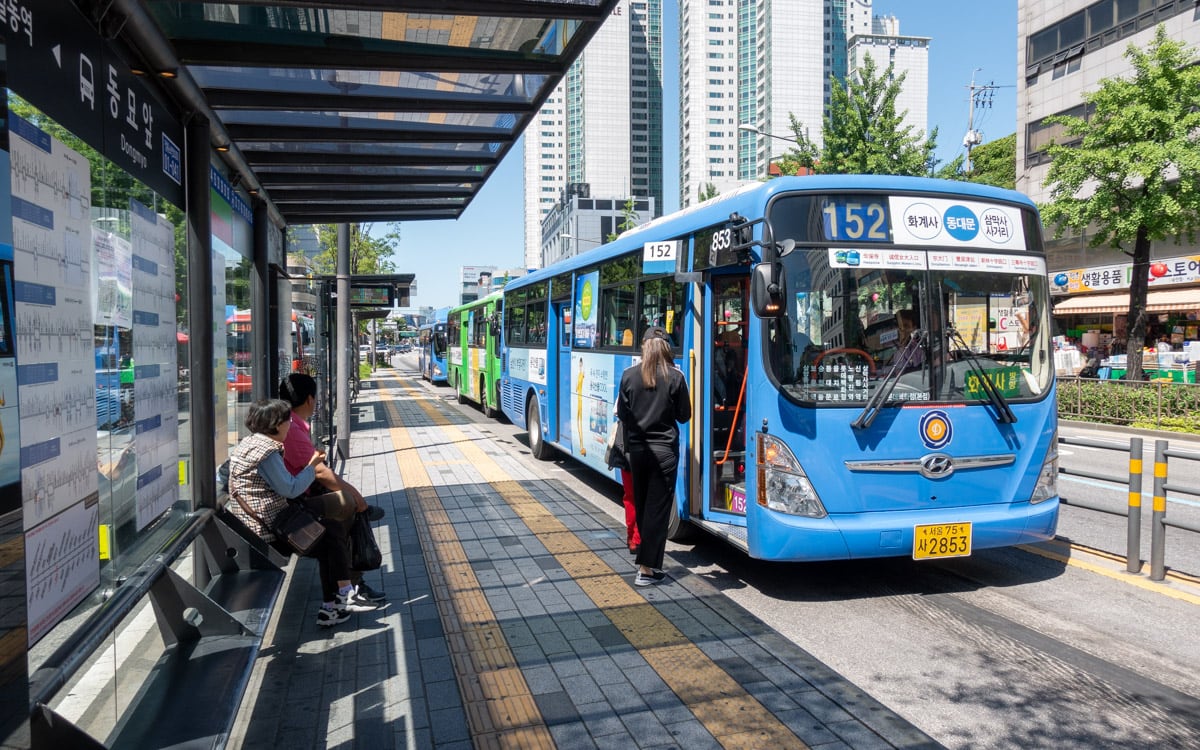 A typical bus stop in Seoul, Korea