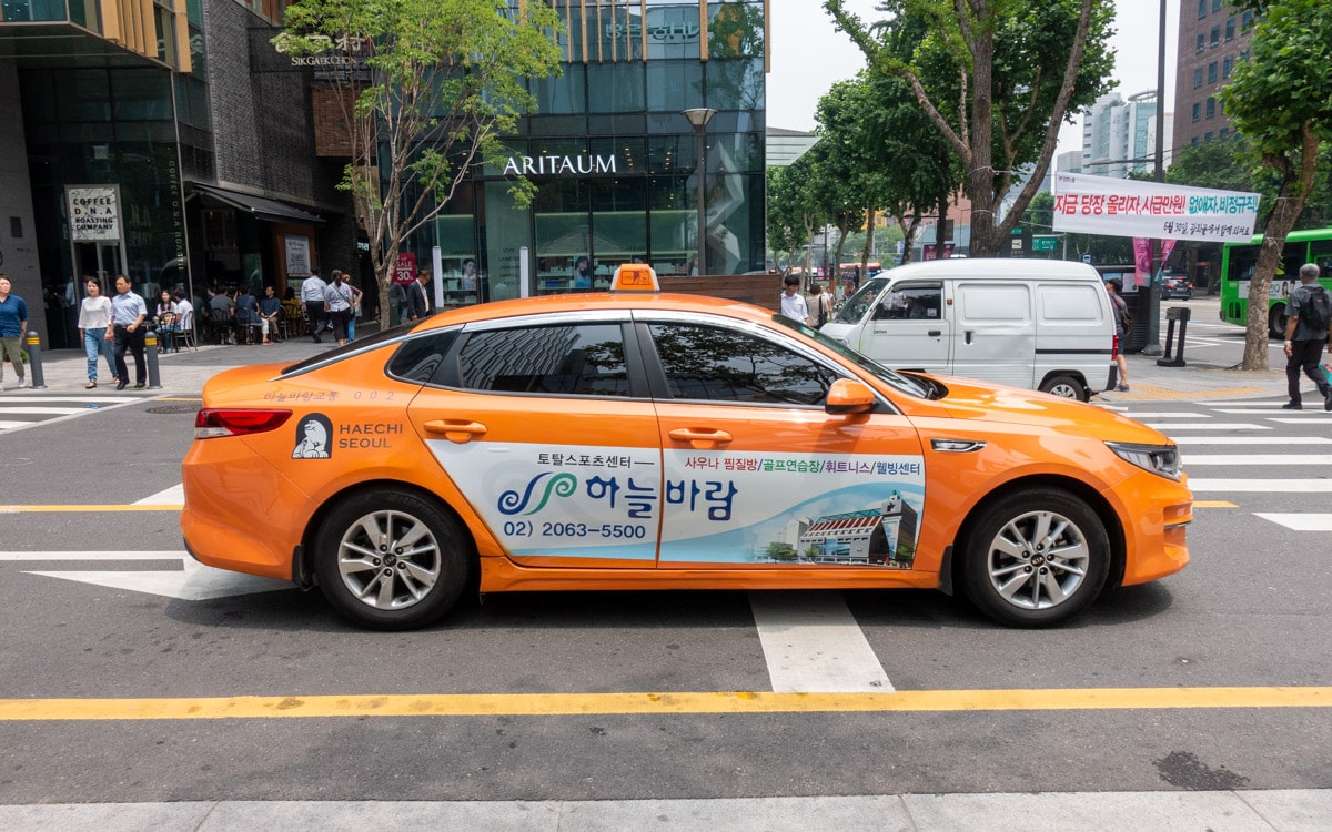 Typical orange taxi on the streets of Seoul, Korea