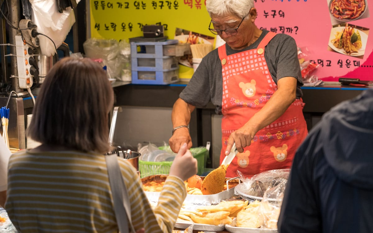 Food vendor selling tteokbokki, Kondae (Konkuk University Area, Seoul, Korea