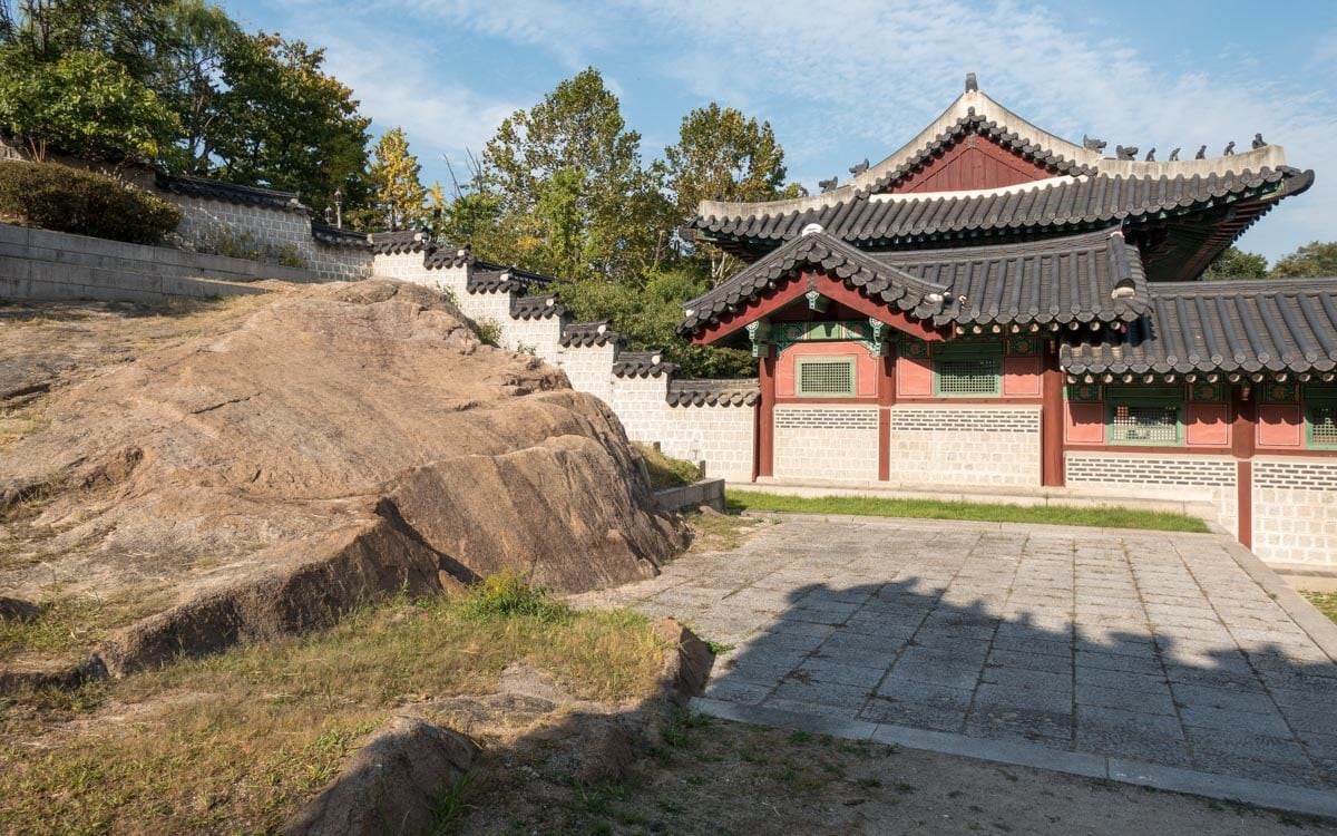 Seoam Rock in the sunshine at Gyeonghuigung Palace in Seoul, Korea